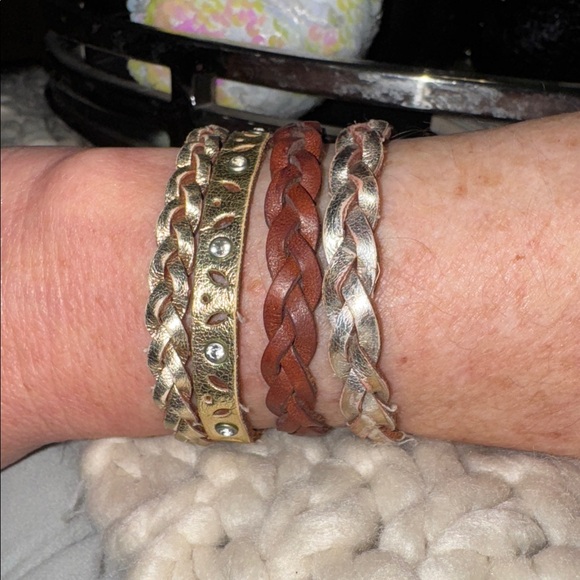 Bundle 3 Hollister braided bling gold silver brown faux leather bracelets - Picture 4 of 5